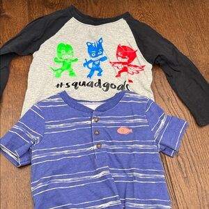 Carter's Blue Striped 24 month Tee with Fish Patch and PJ Masks Long Sleeve 2T
